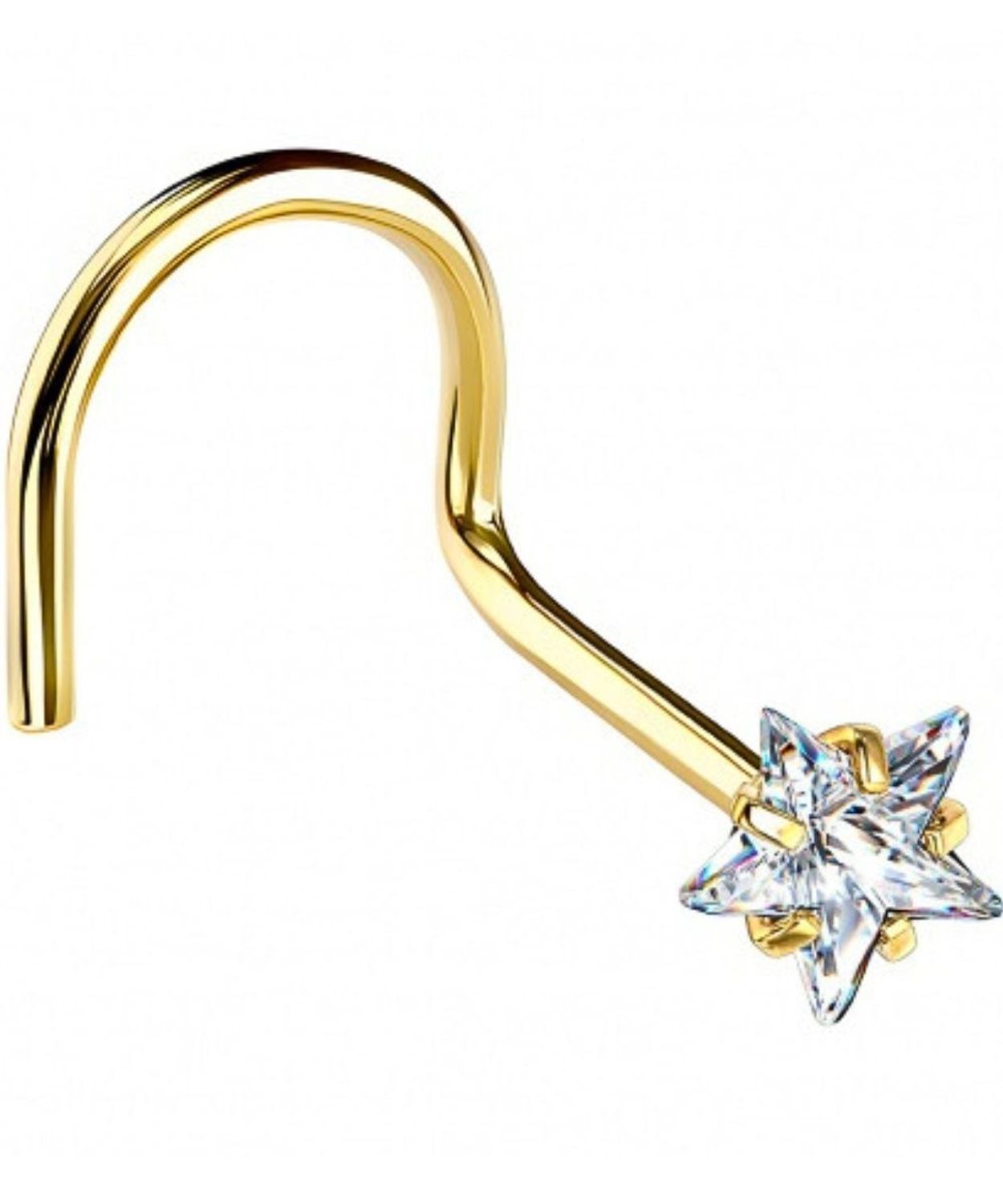 Zakręcony kolczyk do nosa – kryształowa gwiazdka  stal chirurgiczna 316L gold.jpg